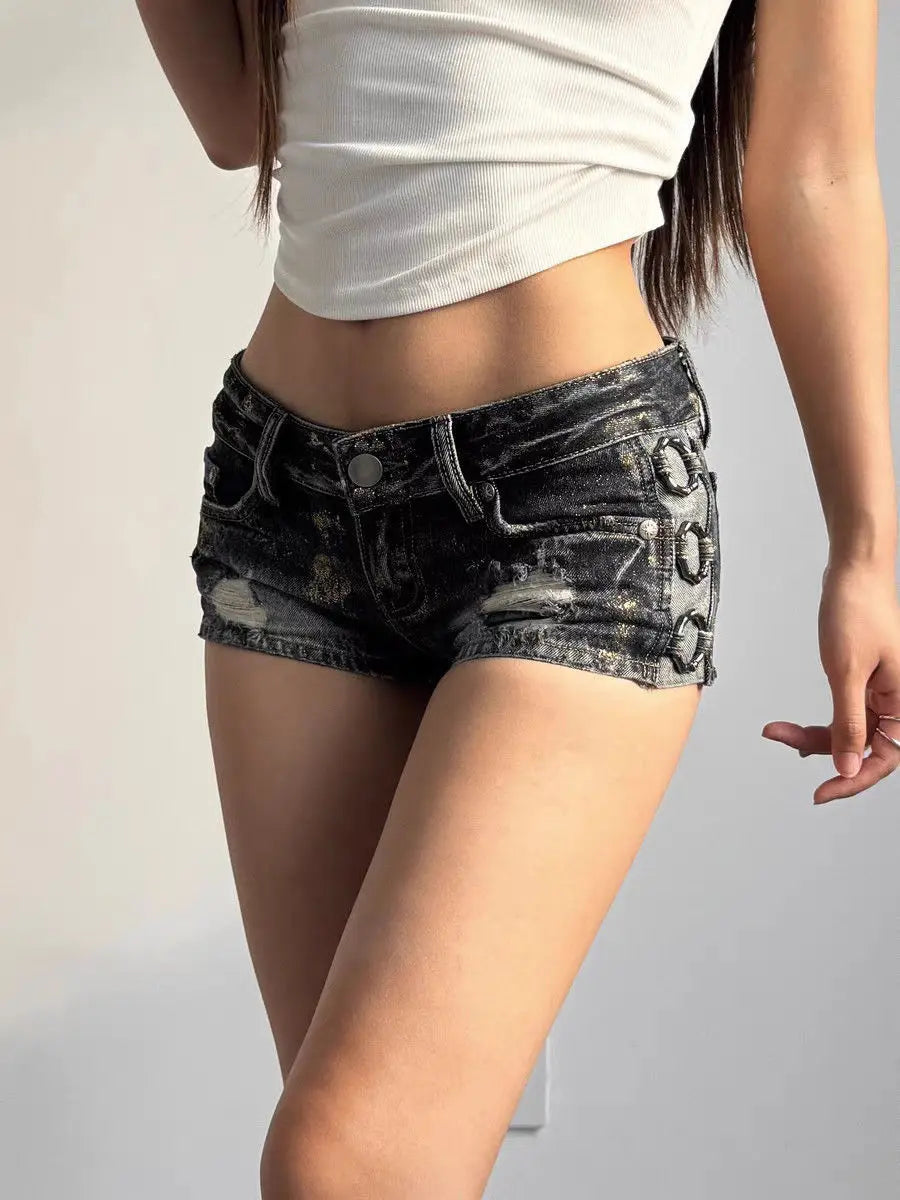 Retro Sexy Low Waist Y2K Denim Shorts – Vintage 2000er Mini Jeans